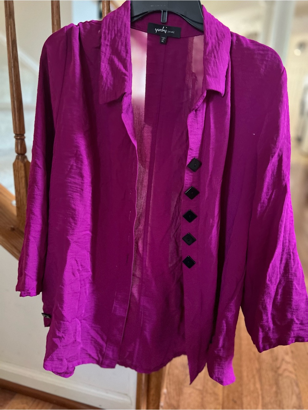 Fuchsia Open-Front Blazer with Decorative Buttons